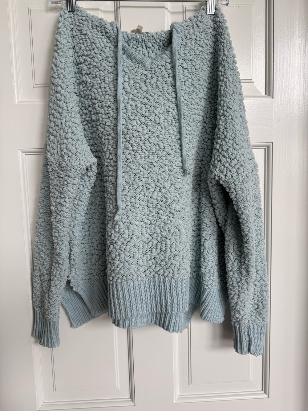 Miracle Light Blue Textured Knit Crewneck Hoodie Sweater